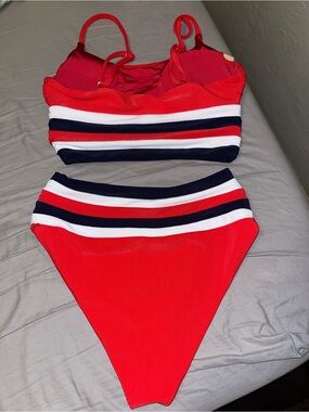 Victoria's Secret Red, White & Navy Striped High-Waist Bikini